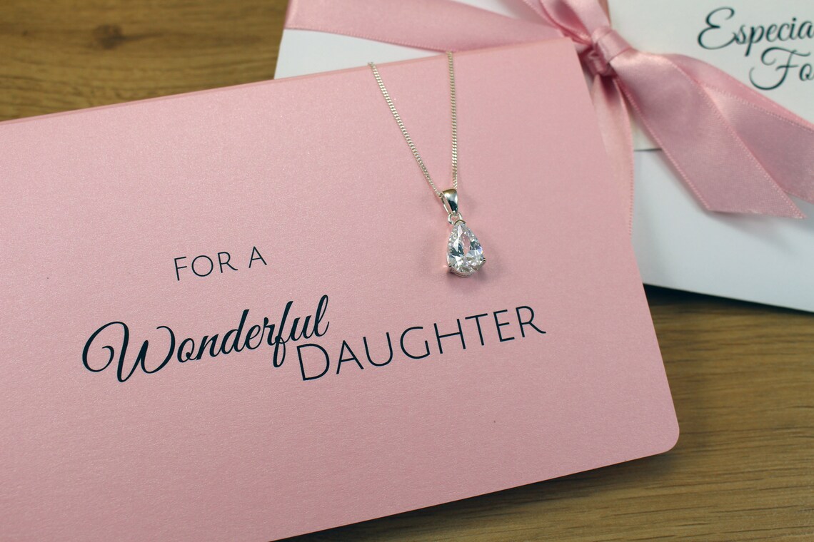 For a wonderful daughter necklace gift, great for birthdays, graduations or just to let them know how proud you are of them and all the thing they do. 

Featuring a choice of sterling silver necklaces to choose from and can also be personalised with a gift message inside.
  
A unique and thoughtful gift for a special daughter that will be cherished for years to come.     